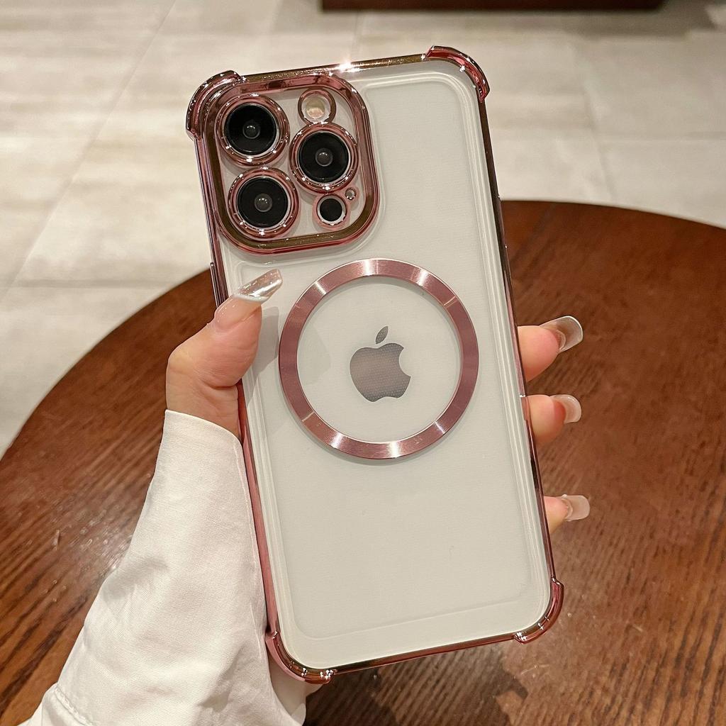 Applicable To Apple 15 Airbag Anti Fall Magnetic Suction Electroplating Mobile Phone Case 14 13PRO Full Inclusive 16 Soft Shell Protective Case