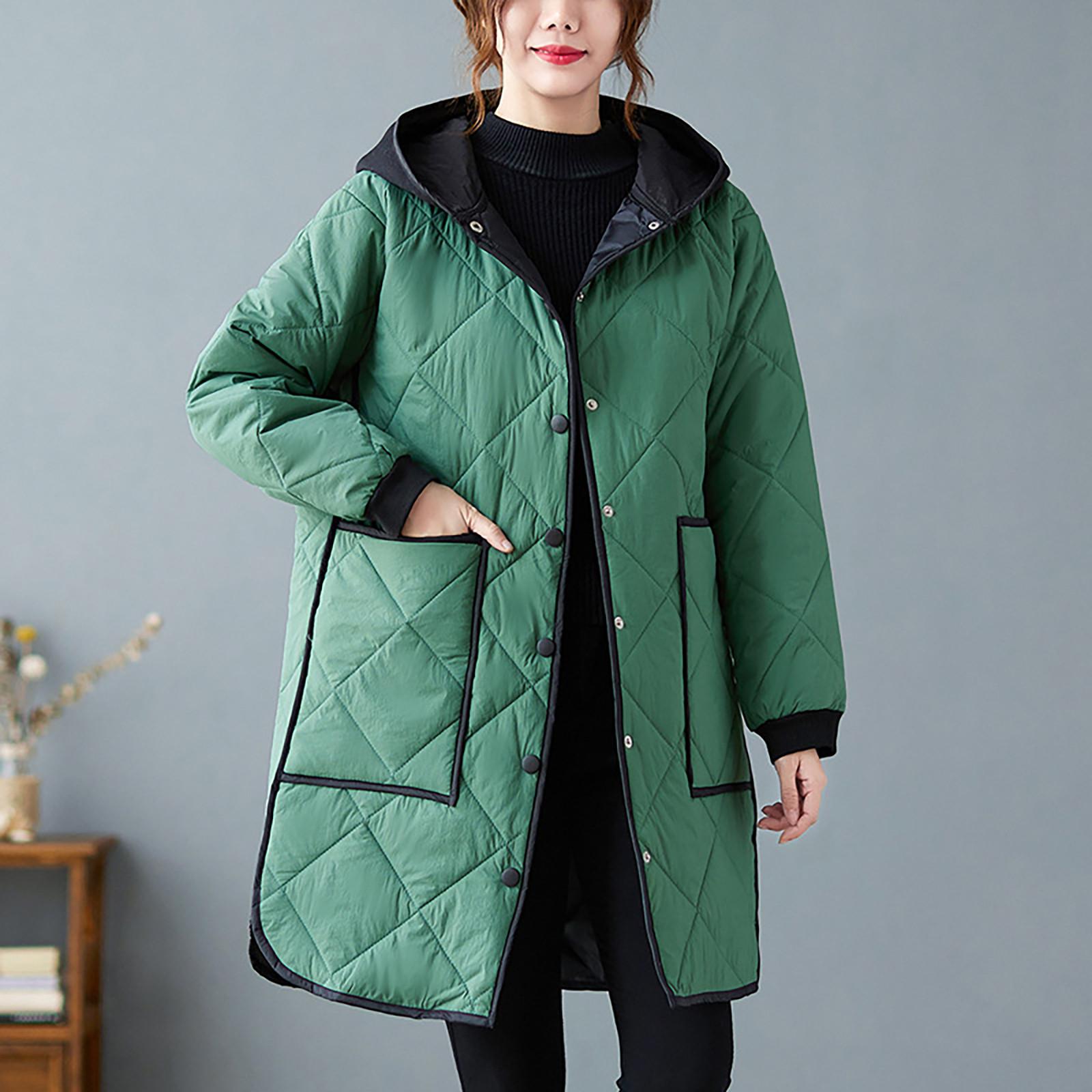 

Женская И Зимняя Толстовка с капюшоном средней длины свободного кроя из легкого хлопка с длинными рукавами L зелёный