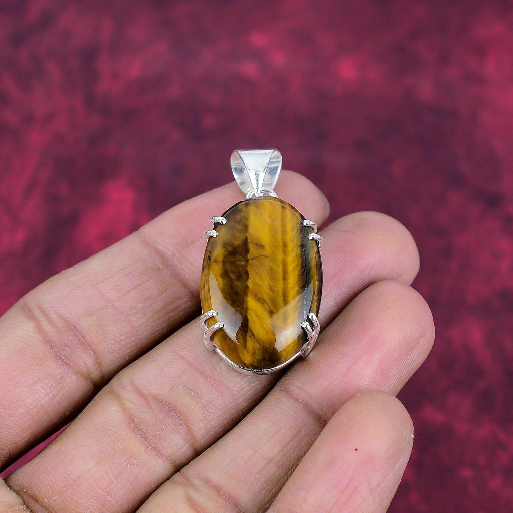 Tiger's Eye 925 Solid Sterling Silver Pendant, Handmade Gemstone Pendant, Gift For Mom Antique Jewelry