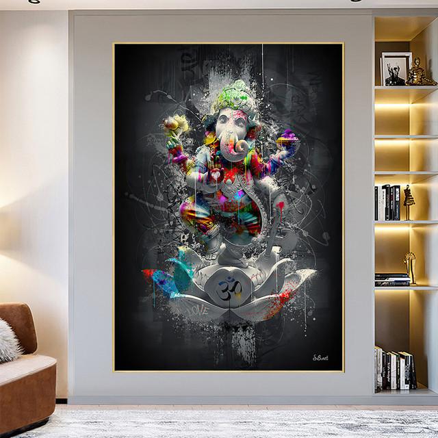 Abstract Elephant God Oil Painting Hindu Hindu Poster Living Room Decoration Wall