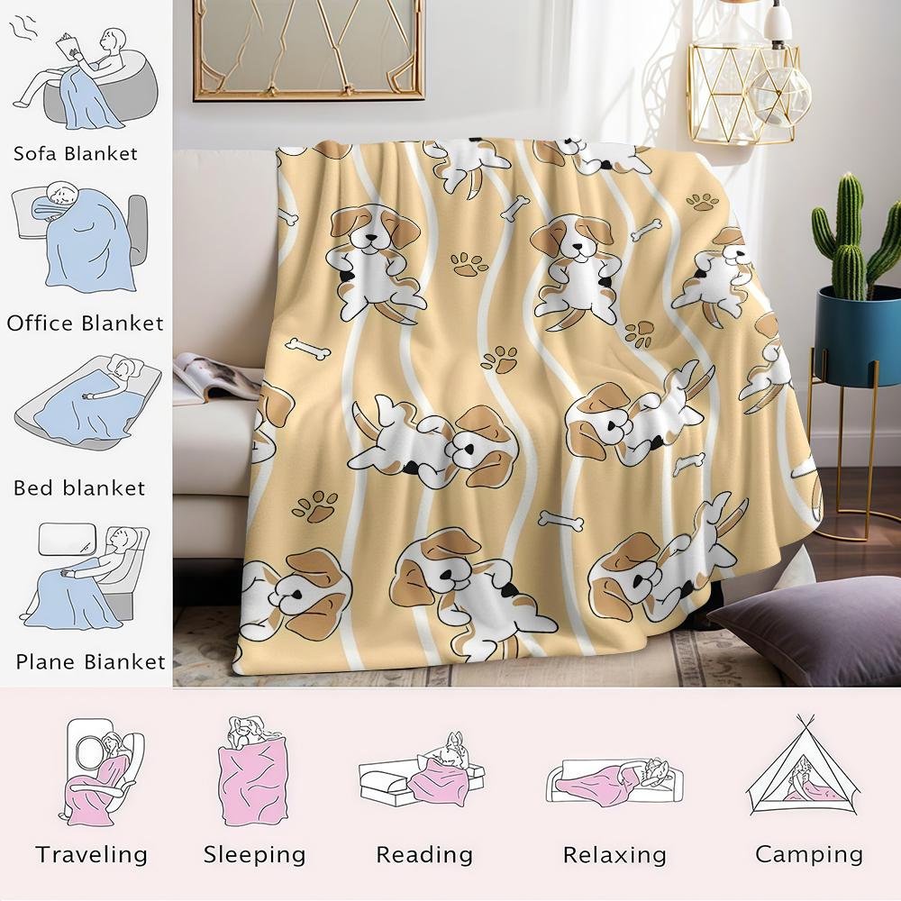 Beagle Wave Stripe Flannel Blanket Warm Soft Halloween Christmas Couch Warm Cozy Decorative Decor Gift For All Season