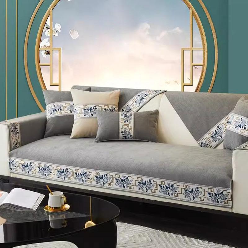 Chinese Style Anti Slip Sofa Cushion Chenier Solid Wood Sofa Mat Four Season Universal 1/2/3 Seat Combination Sofa Cover Towel