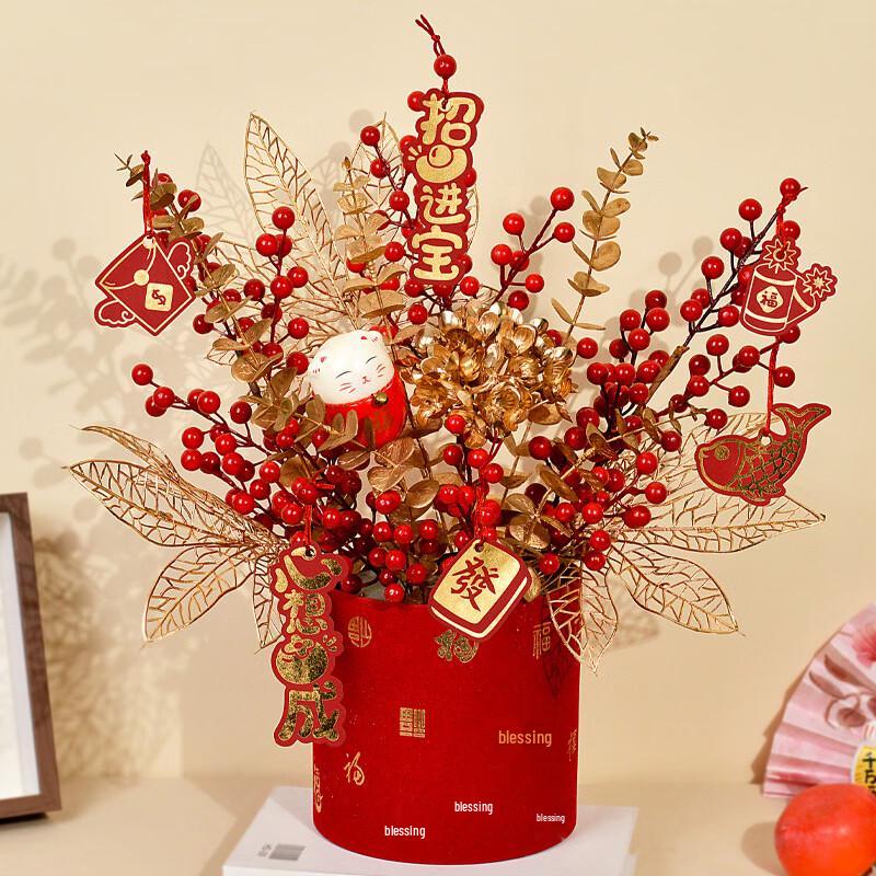 Handon Artificial Flower Fortune Bucket Ornament