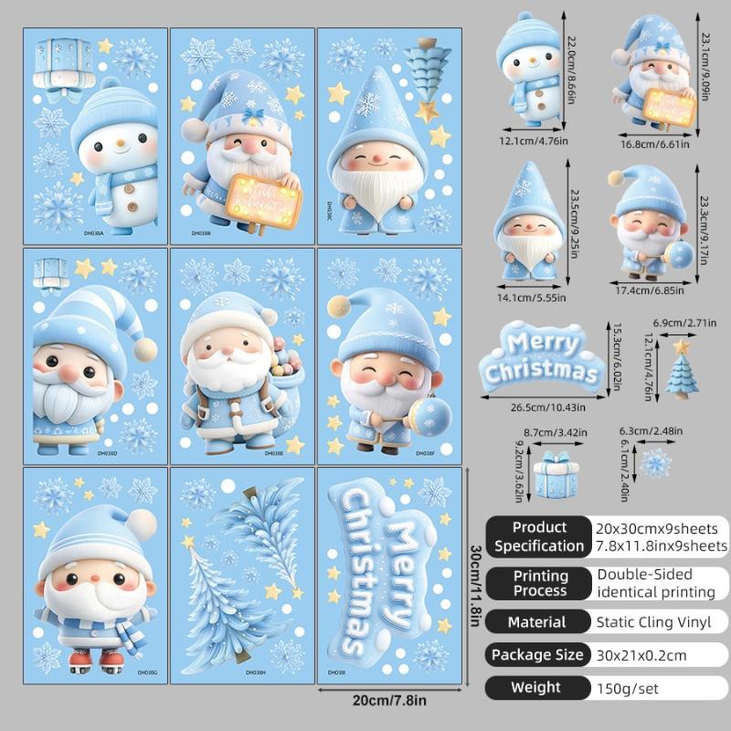 1/2/3/4/6/9 Sheets Winter Snowman Santa Claus Snowflake Static Electricity Decals Christmas Window Stickers Ornaments Xmas Decor