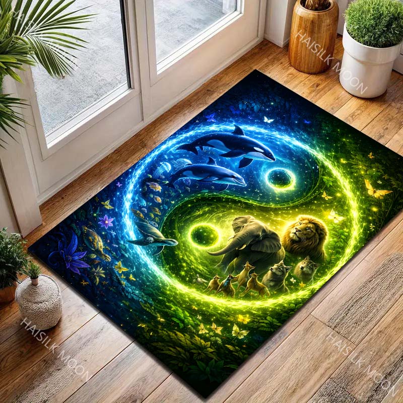 Multiple Sizes Yin Yang with Land and Sea Animals Carpet for Living Room Bedroom Sofa Home Decor Rus Non-slip Floor Mat