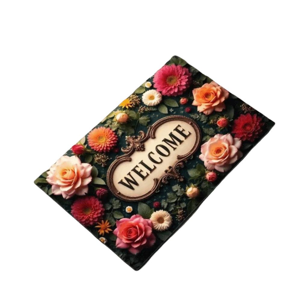 Floral Pattern Floor Mat Anti-Slip Decorative Carpet Durable Entrance Door Mat Home