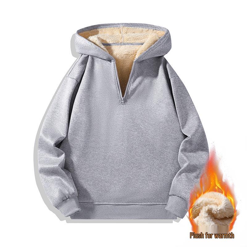 

Men s Thickened Fleece Half-Zip Hoodie: Casual Solid Color Sports Jacket M сірий колір