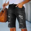 Fringed High-stretch Little Leg Pants Mid-waist Quarter Pants Ripped Jeans Woman