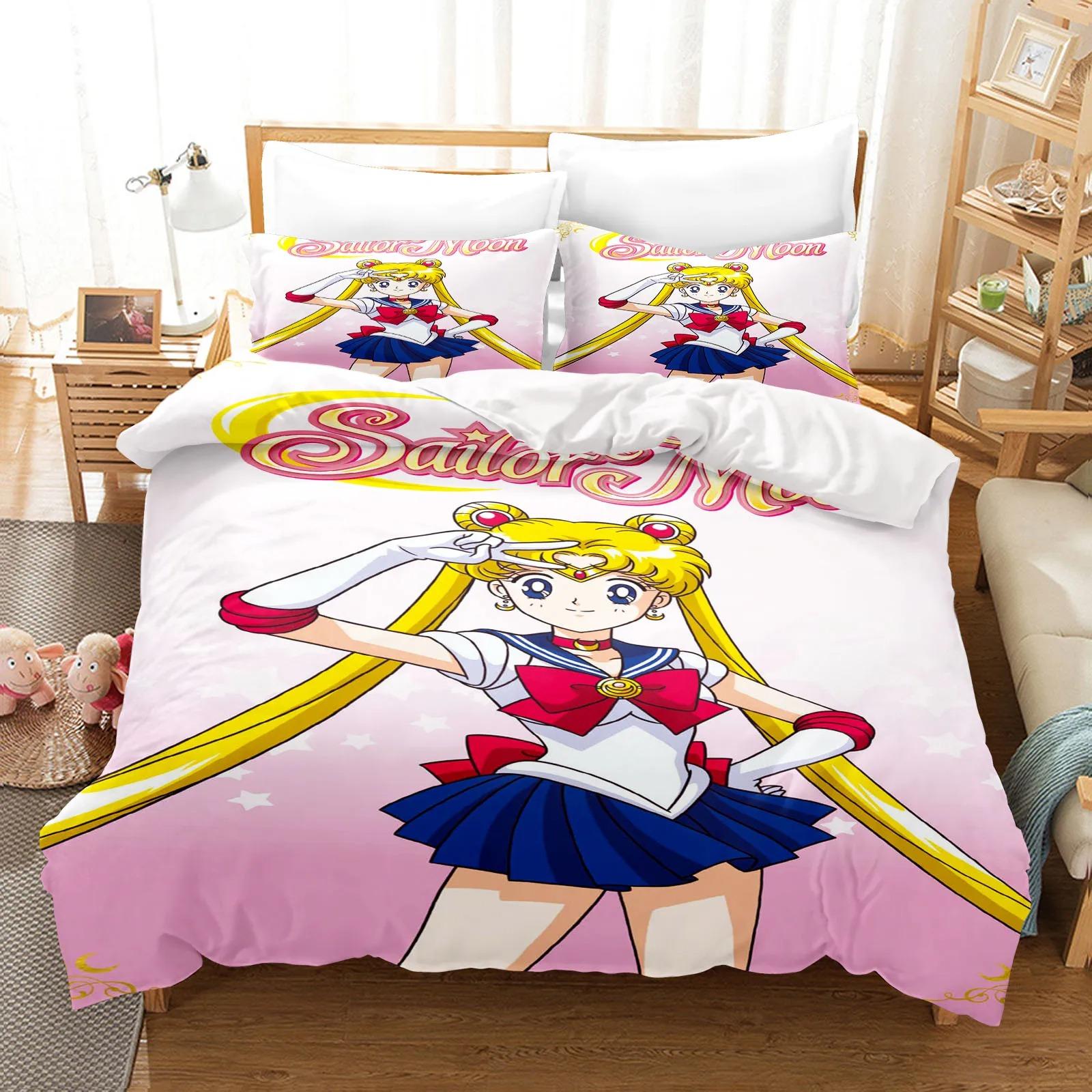 Sailor Moon Dekbedovertrek Collectie Beddengoed Dekbed Collecties King Size 3D Jongens Meisjes Beddengoed Collectie AU Single(140x210cm)