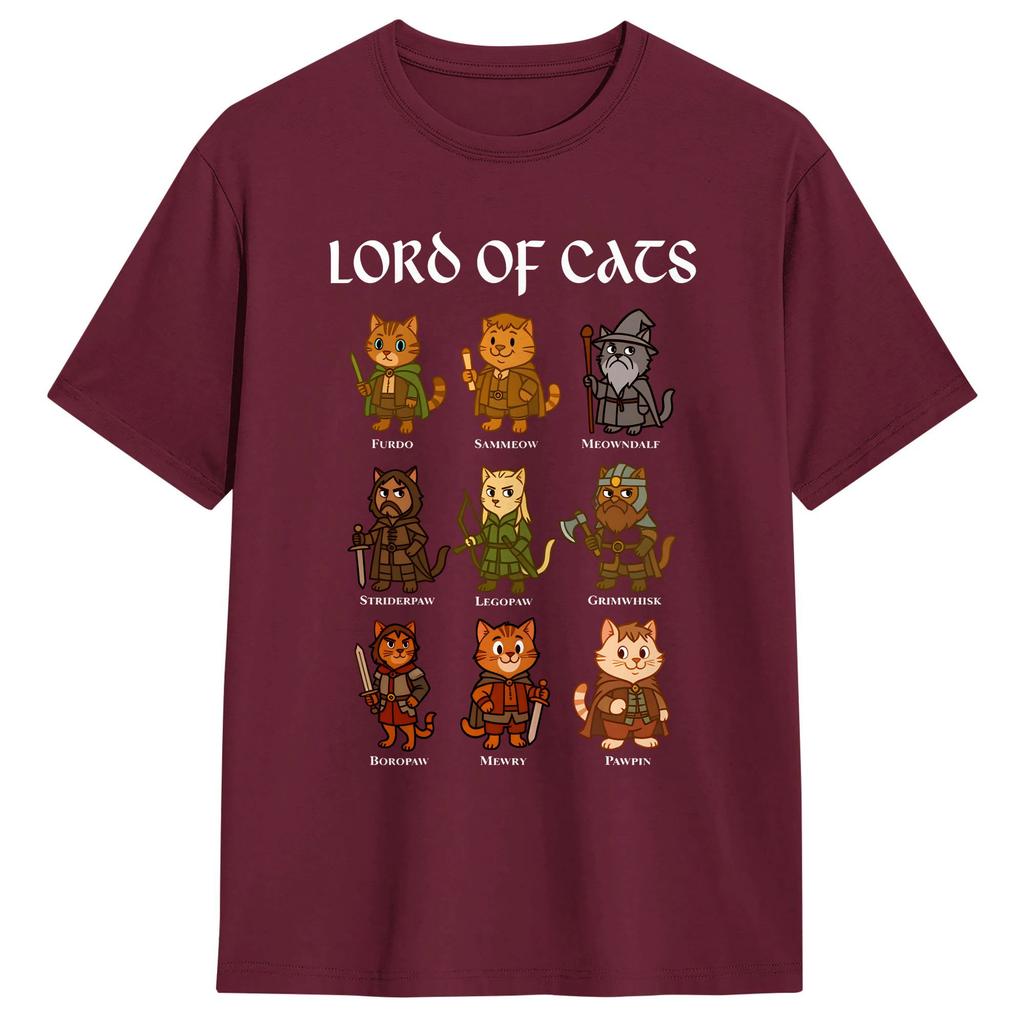 Lord of The Cats T Shirts Men Pure Cotton Funny TShirt Round Neck  Tees Short Sleeve Clothes Plus Size