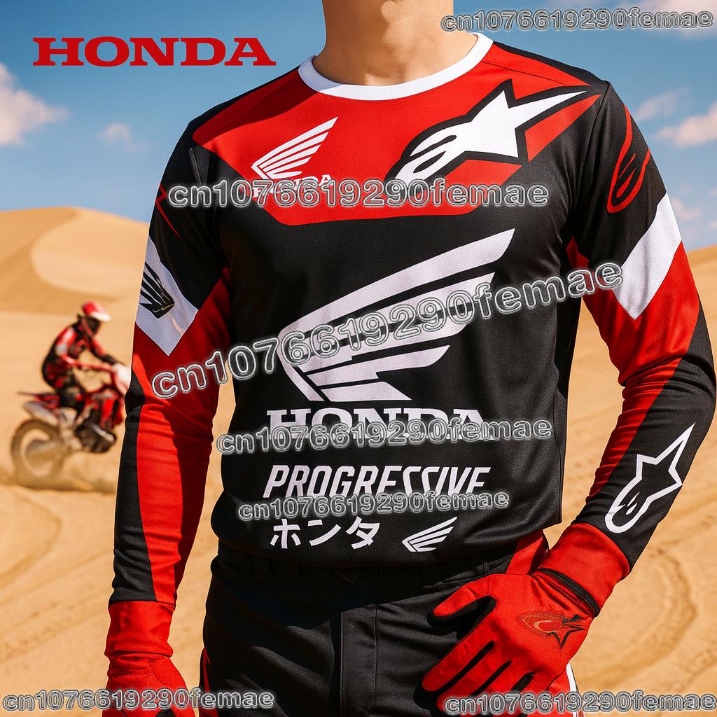 Honda Motorcycle Long Sleeve Jersey Quick Dry Breathable Comfortable Riding Shirt for Dirt Bike Mountain Racing Enthusiasts