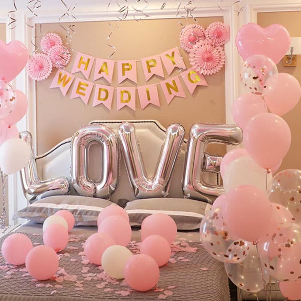 Pink Balloon Set LOVE Birthday Letter Aluminum Film Balloon Colorful Confetti Balloon for Princess Tea Party Birthday Proposal