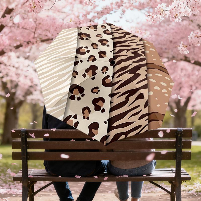 1PC Leopard Print Tiger Print Umbrella-8-Rib Reinforced, Automatic Open, Lightweight & Durable, Cute Fashion Accessory for Outdoor-T376