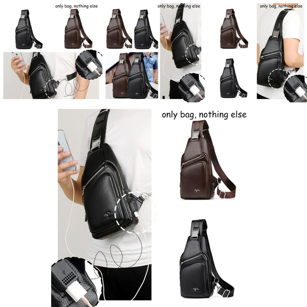 Barnoroo Men's Chest Bag Crossbody Bag With Usb Charging Port Pu Leather Material