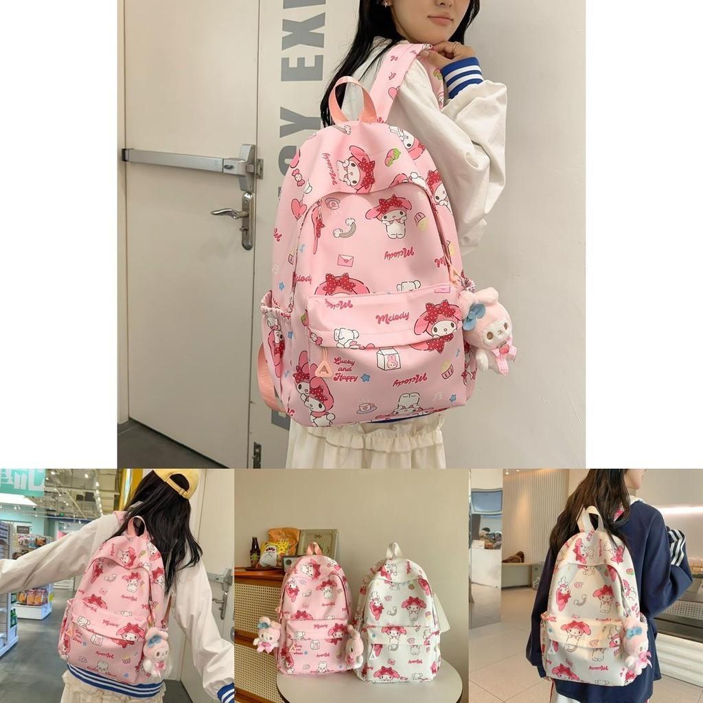 Trendy Lightweight Nylon Backpack For Middle And High School Students In Pink And White
