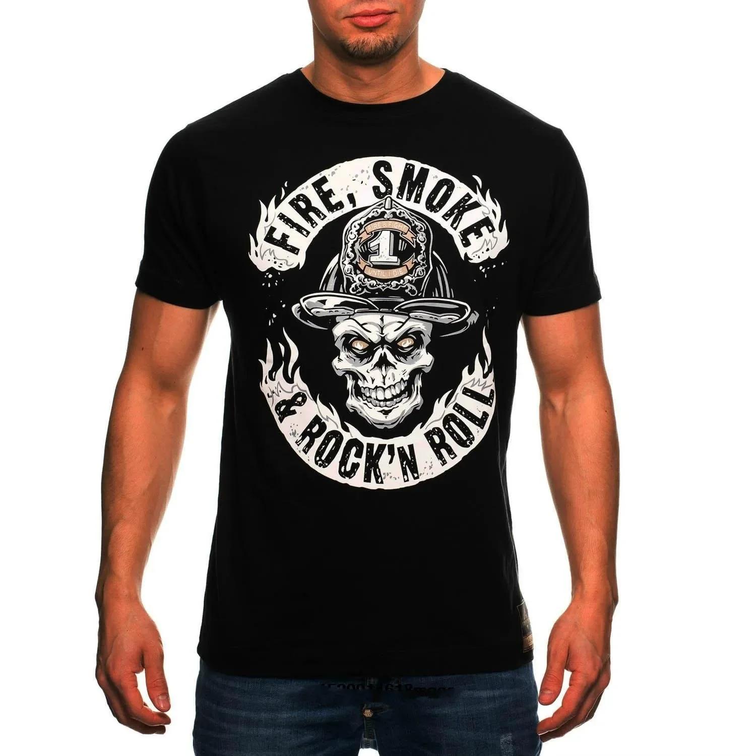 

Fireman Skull Fire Smoke Rock n Roll Firefighter TShirt 100 Cotton ONeck Summer Short Sleeve Casual Mens Tshirt Size S3XL S
