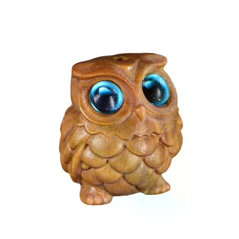 Mini Wood Carving Owl, Green Sandalwood Ornaments, Lovely Creative DIY Pendant, Table Decoration, Children's Commemorative Gifts