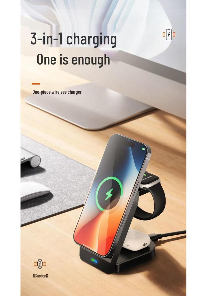 15W Qi2 Folding 3-in-1 Magnetic Wireless Charger Stand