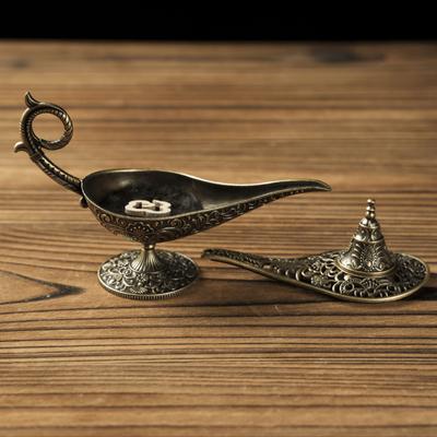 Aladdin's Lamp Metal Incense Burner - Antique Style Home Decor, Unscented Candle Holder Gift