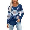 Women's Fashion Casual Pleated Round Neck Vintage Floral Print Long Sleeve T,Shirt Top