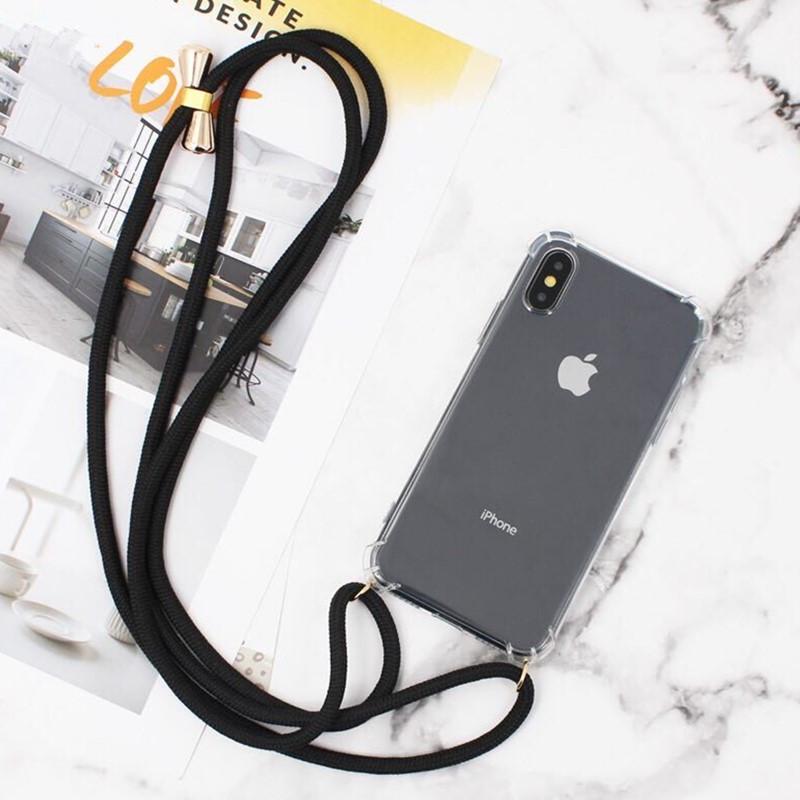 Crossbody Necklace Cord Lanyards Transparent Soft Phone Case For iPhone 17 16 15 12 14 Plus X XR 11 Pro Max 13 MiNi 13 Pro SE 3