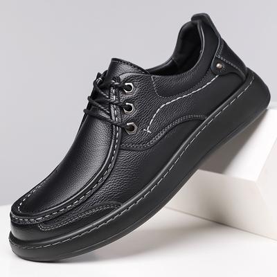 Leather Men's Big Head Leather Shoes Casual Versatile Loafers Platform Line Doudou Shoes Casual Lace-Up Leather Shoes Men's