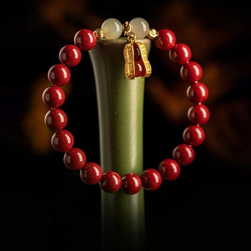 Cinnabar Style Beaded Bracelet Peanut Lucky Bead Hydrangea Charm Luxury Niche Jewelry Gift for Women