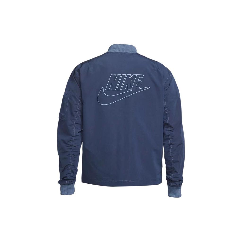 Nike Embroidered Logo Zip-Up Baseball Collar Long Sleeve Flight Jacket Men Jackets Midnight-Navy FD0952-451