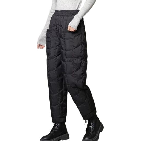 Women Harem Pants Elastic High Waist Lightweight Down Trousers with Large Pockets Thick Warm Quilt Pants