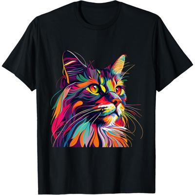 Maine Coon Cat Lovers Colorful Pop Art Maine Coon T-Shirt for Men Women Girls Kids