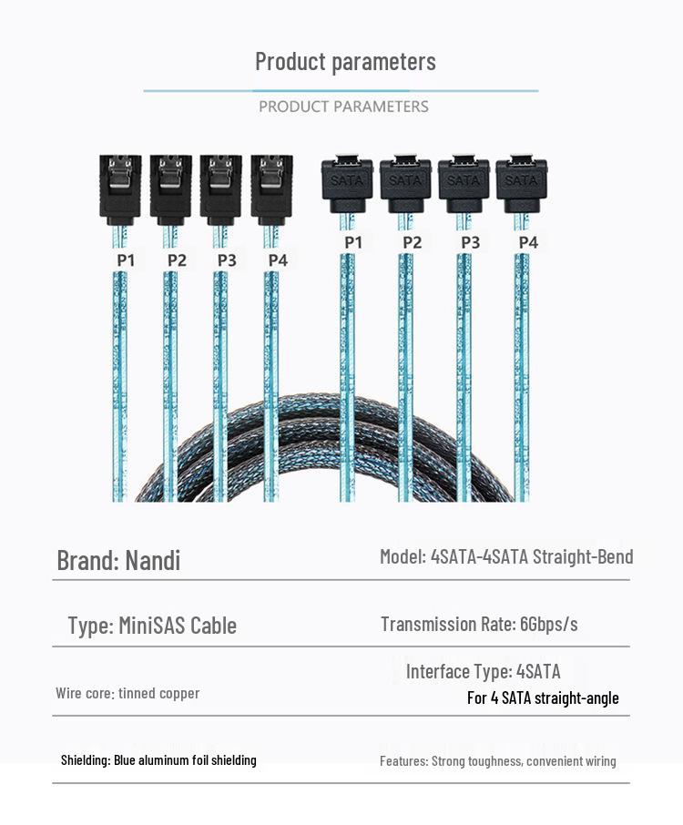 SATA to SATA Straight-Angle Server Cable for SSD and Motherboard, 12G Data Transfer