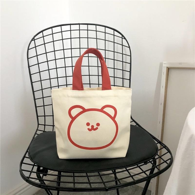 New Cartoon Bag Bear Handheld Bento Bag Cute Student Canvas Bag Portable Women's Literary Canvas Bag