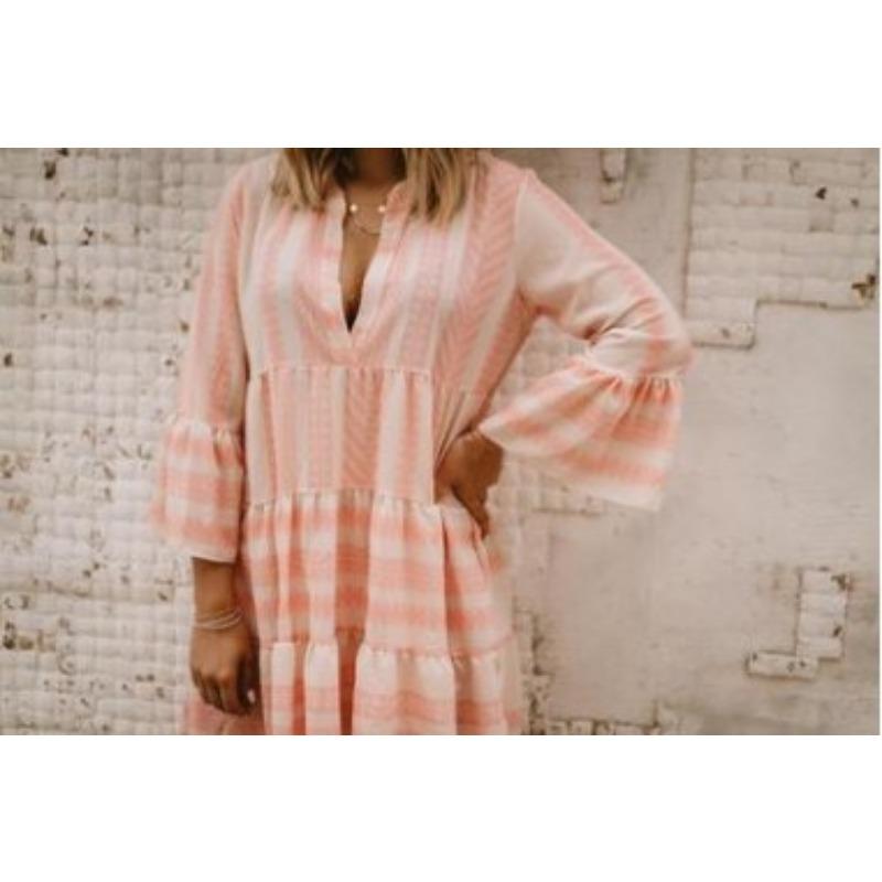 YYFS Rochii de damă la modă, vară și primăvară, cu imprimeu colorat, mâneci 3/4, decolteu în V, talie lejeră, casual