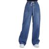 Autumn 2025 Women's High-Waisted Wide-Leg Jeans - Versatile, Casual, Drawstring, Floor-Length Style