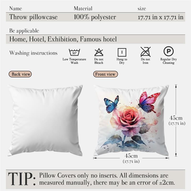 Rose Flower Butterfly Printing Classic Sofa Decorative Throw Pillow Cover Modern Living Room Decorative Sofa Cushion Cover Home