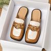Fashion 2025 Metal Chain Mules Women Mixed Color Shoes Summer Ladies Cover Square Toe Slides Low Heels Sandals Femmes Barefoot Pantuflas