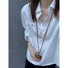 Early Spring New High-end Minimalist Style Casual and Versatile Half-open Lapel Blue Long-sleeved Shirt for Women