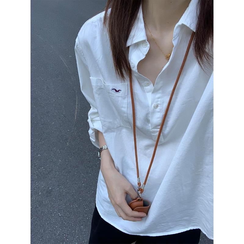 Early Spring New High-end Minimalist Style Casual and Versatile Half-open Lapel Blue Long-sleeved Shirt for Women