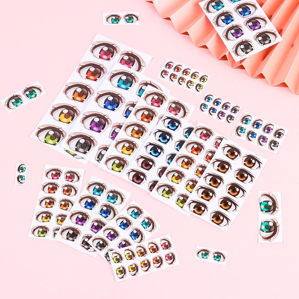 10Pairs Rainbow Cartoon Eyes Stickers For Loli Doll Eyes Accessories Cute Crystal Eyes Sticker Anime Figurine Face Organ Paster