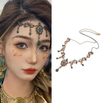 Rhinestone Ethnic Style Necklace Vintage Forehead Chain Retro Tibetan Tassel Necklace  Gifts