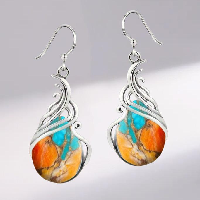 Bohemian Ladies Turquoise Pattern Earrings Hollow Drop-shaped Earrings Couple Jewelry