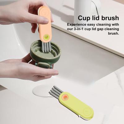 3 In 1 Cup Lid Cleaning Brush Cartoon Lion Design Double-Sided Bristles Bottle Gap Tight Spaces Portable Cleaning Cup Brush