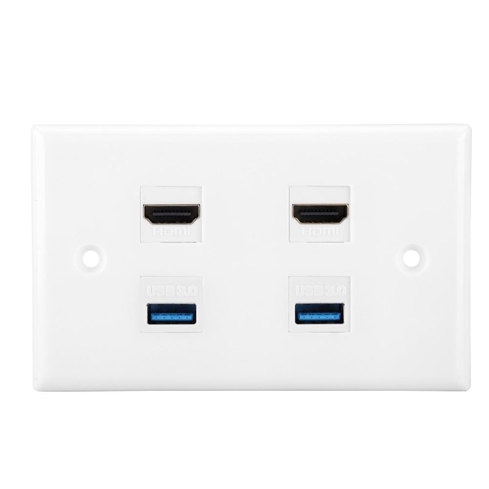 2 Port HDMi   2 Port USB3.0 HDMI Coupler Cover Audio Video HDTV Wall Plate Panel