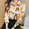 Autumn Fashion Temperament Printed Collar Chiffon Shirt Loose Top for Women Shirt