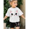 Europäische Größen Mädchen Niedlicher Katzenaufdruck Vielseitiges Freizeit-T-Shirt, für Draußen