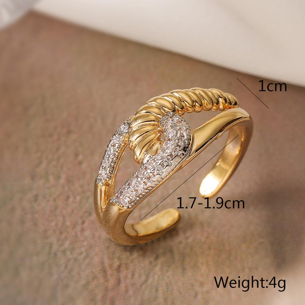 Two-Tone Geometric Open Cubic Zirconia Ring for Women, Adjustable Ins Fashion Jewelry, Minimalist Luxury Gift