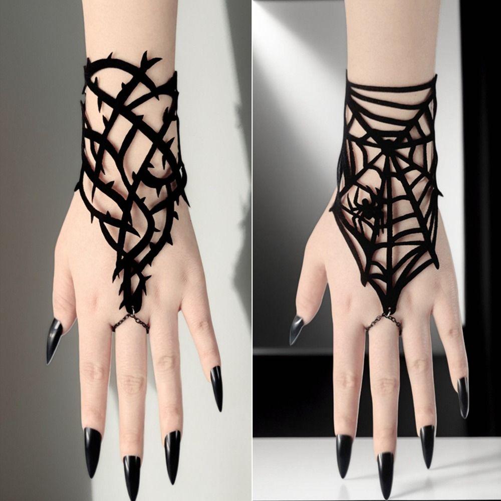 Adjustable Gothic Bracelet Double-sided Velvet Spider Web Bangle Black Thorn Bracelet Halloween