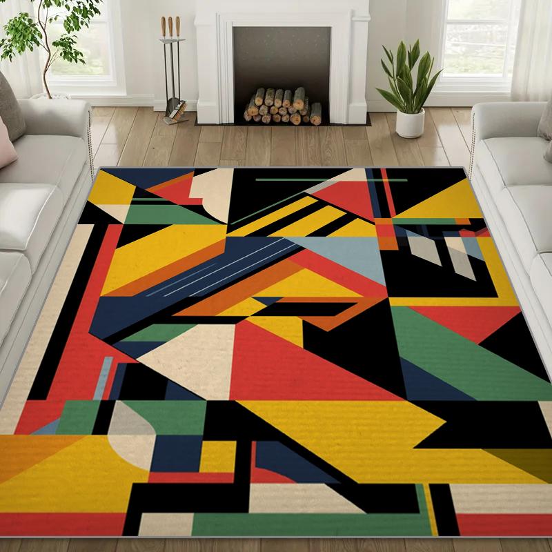 Retro Contrasting Geometric Carpet, Nordic Ins Style Living Room Floor Mat, Non-slip and Dirt-resistant Model At The Entrance