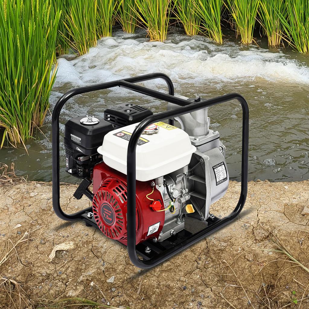 Bymaocar 7.5HP 4 Stroke Gasoline Water Pump 3" Portable Self-priming Gas-powered Semi-trash Water Pump 60m3/h Simple Start Up