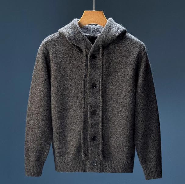

Men s Trendy Hooded Knit Cardigan Sweater - Autumn/Winter Casual Loose Fit XXL чорний колір сірий